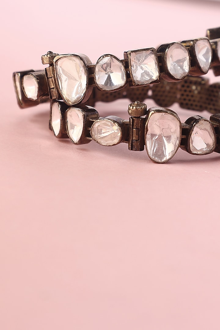 White Finish Moissanite Temple Bangle In Sterling Silver by Mero at Pernia's Pop Up Shop