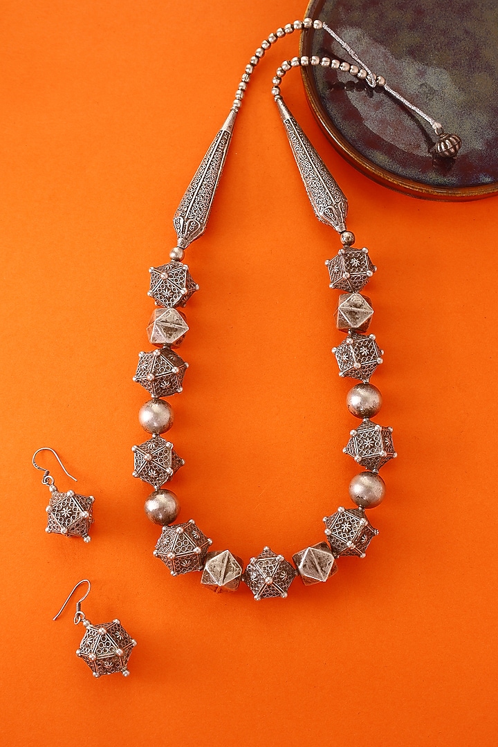 White Finish Temple Necklace Set In Sterling Silver by Mero at Pernia's Pop Up Shop