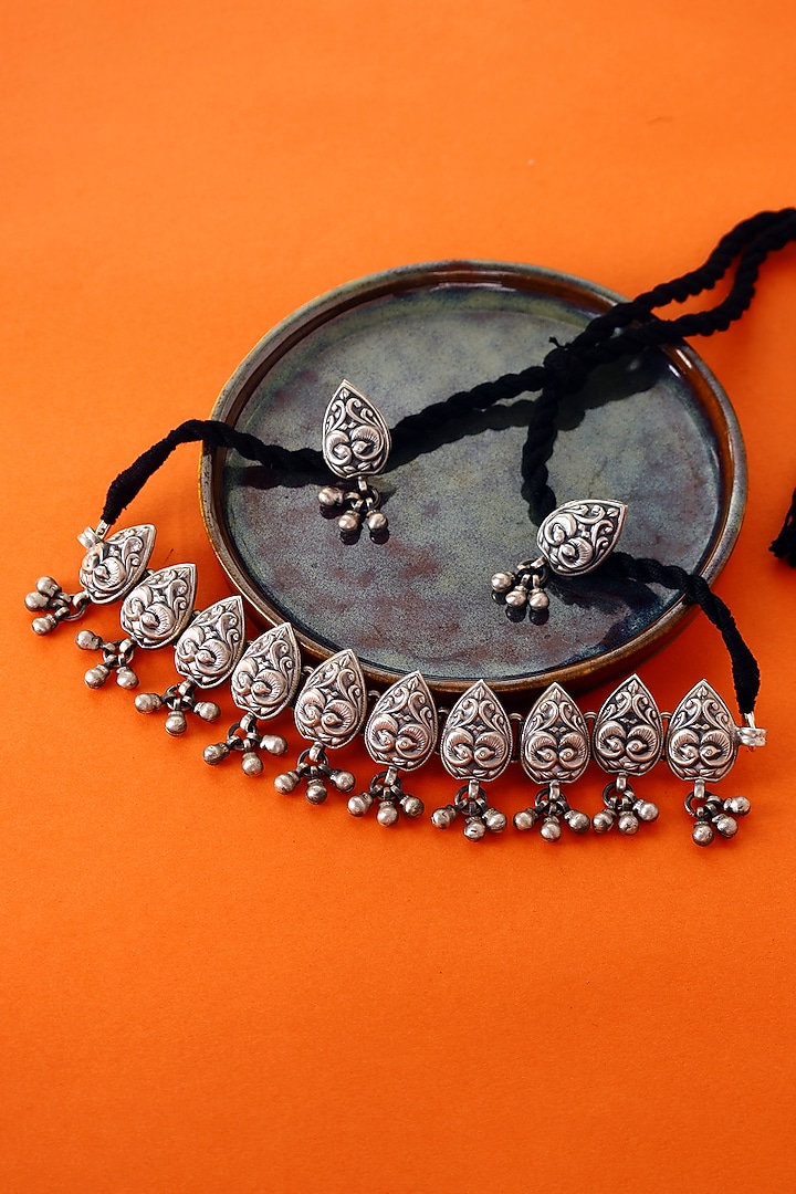 White Finish Temple Necklace Set In Sterling Silver by Mero at Pernia's Pop Up Shop