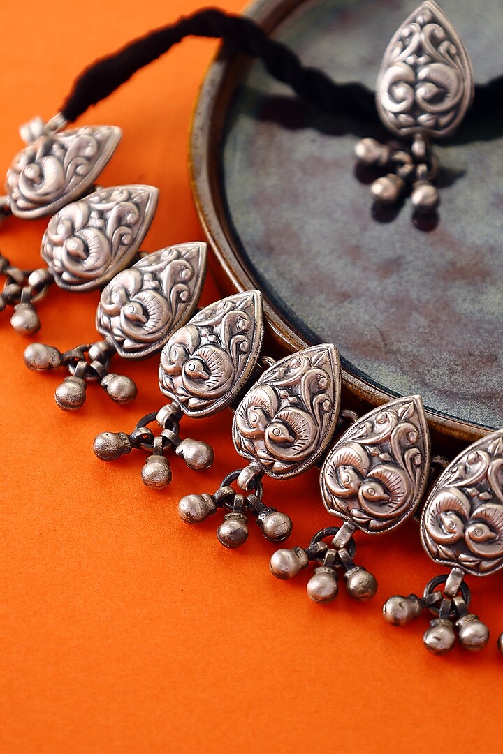 White Finish Temple Necklace Set In Sterling Silver by Mero at Pernia's Pop Up Shop