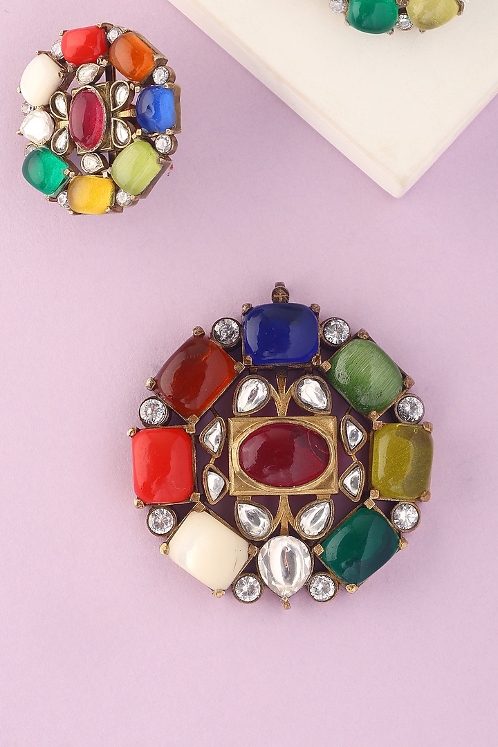 White Finish Moissanite & Navratna Stone Pendant Set In Sterling Silver by Mero at Pernia's Pop Up Shop