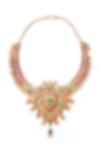Gold Finish Green Kemp Stone Necklace by Mero