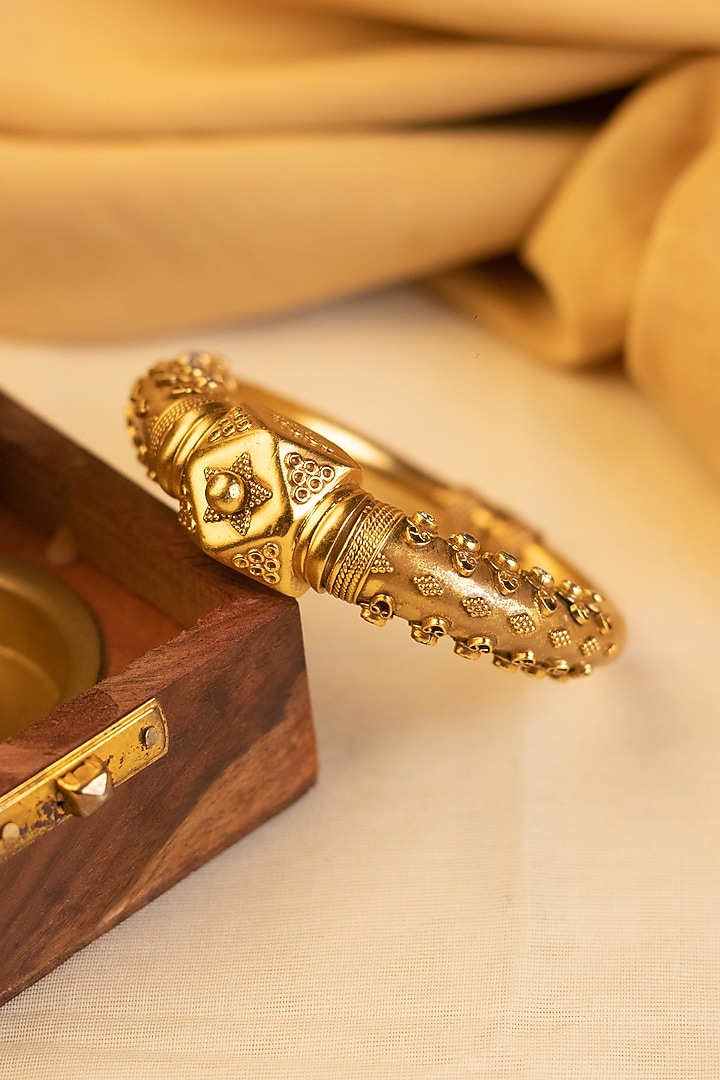 Gold Finish CZ Stone Temple Bangle In Sterling Silver by Mero at Pernia's Pop Up Shop