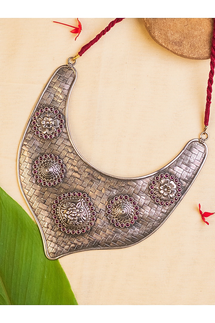 White Finish Temple Long Necklace In Sterling Silver by Mero at Pernia's Pop Up Shop