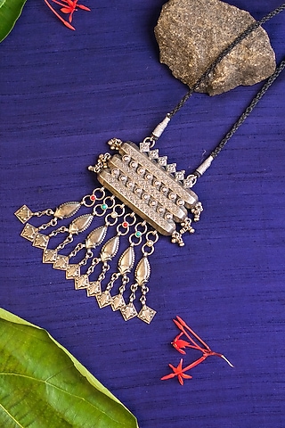 White Finish Long Temple Necklace In Sterling Silver by Mero