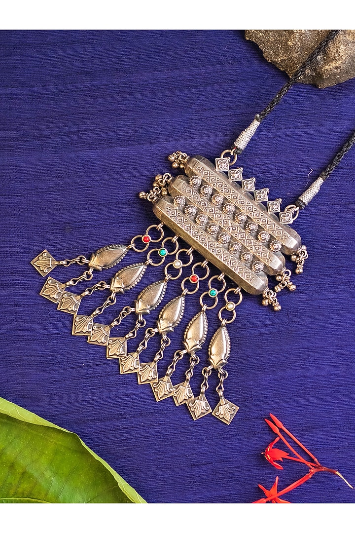 White Finish Long Temple Necklace In Sterling Silver by Mero at Pernia's Pop Up Shop