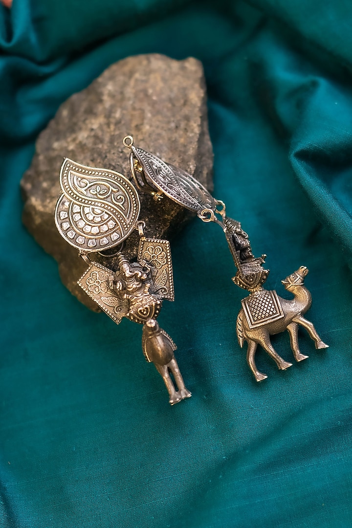 White Finish Temple Dangler Earrings In Sterling Silver by Mero at Pernia's Pop Up Shop
