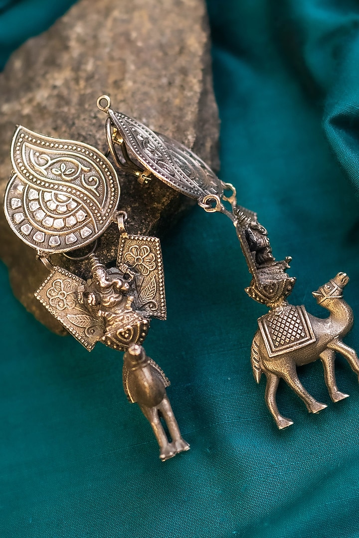 White Finish Temple Dangler Earrings In Sterling Silver by Mero at Pernia's Pop Up Shop