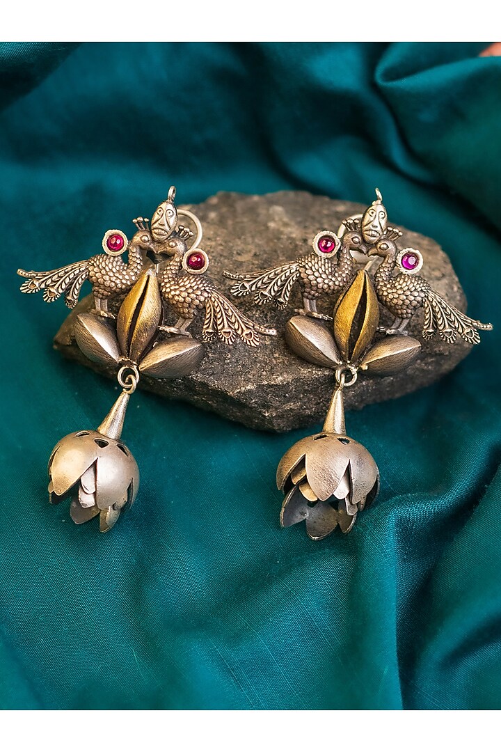 White Finish Temple Dangler Earrings In Sterling Silver by Mero at Pernia's Pop Up Shop
