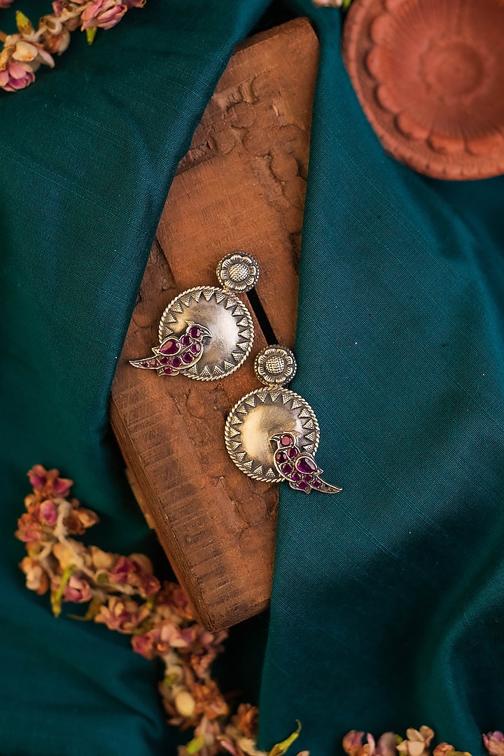 White Finish Kemp stone Temple Dangler Earrings In Sterling Silver by Mero