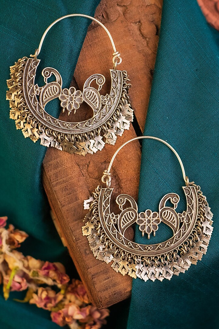 White Finish Temple Chandbali Earrings In Sterling Silver by Mero at Pernia's Pop Up Shop