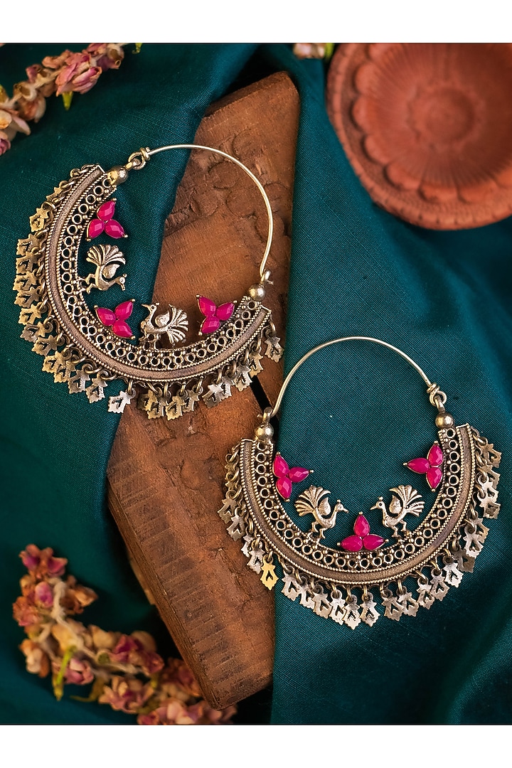 White Finish Temple Chandbali Earrings In Sterling Silver by Mero at Pernia's Pop Up Shop
