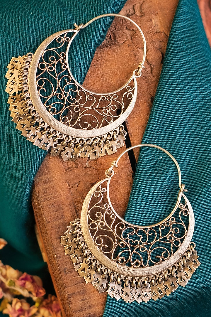 White Finish Temple Chandbali Earrings In Sterling Silver by Mero at Pernia's Pop Up Shop