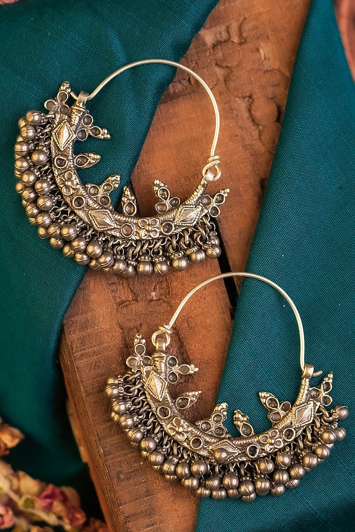 White Finish Temple Chandbali Earrings In Sterling Silver by Mero at Pernia's Pop Up Shop