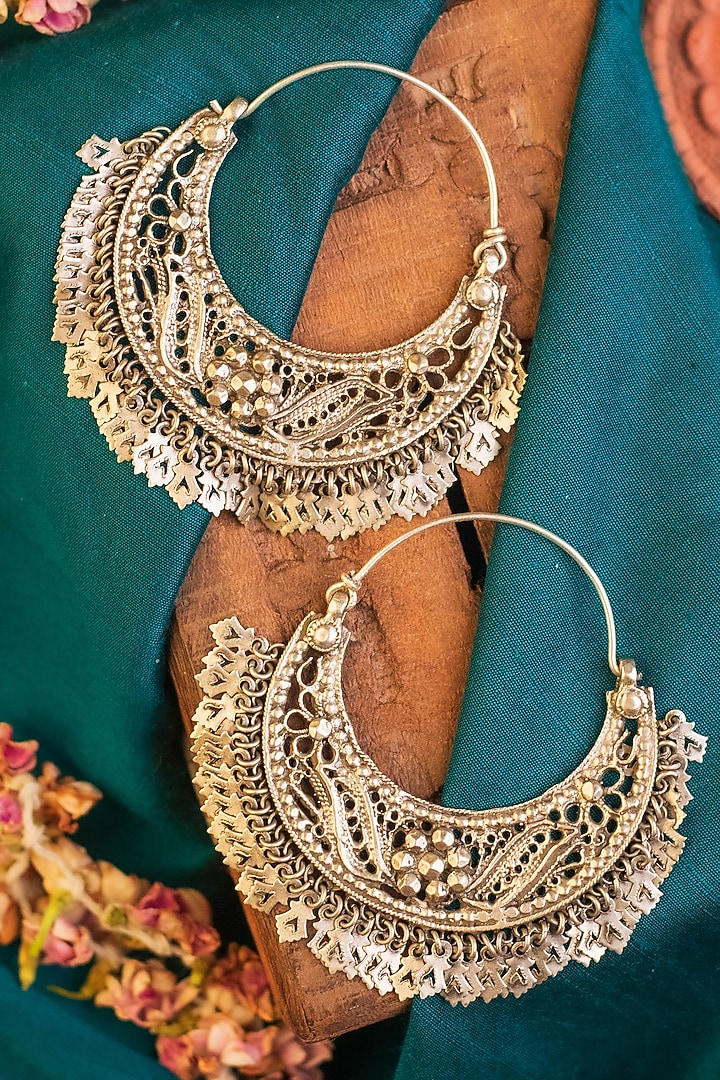 White Finish Temple Chandbali Earrings In Sterling Silver by Mero at Pernia's Pop Up Shop