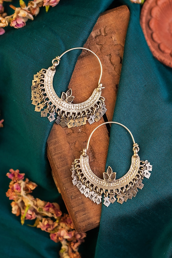 White Finish Temple Chandbali Earrings In Sterling Silver by Mero