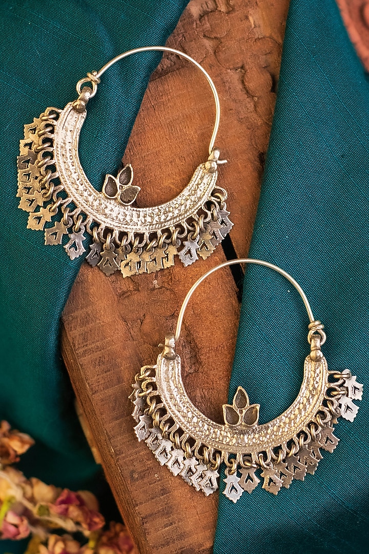White Finish Temple Chandbali Earrings In Sterling Silver by Mero at Pernia's Pop Up Shop