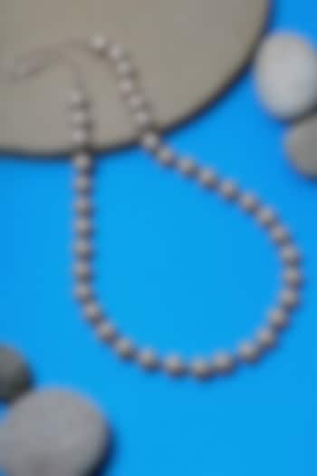 White Finish Beaded Long Temple Necklace In Sterling Silver by Mero at Pernia's Pop Up Shop