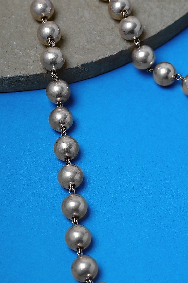 White Finish Beaded Long Temple Necklace In Sterling Silver by Mero at Pernia's Pop Up Shop