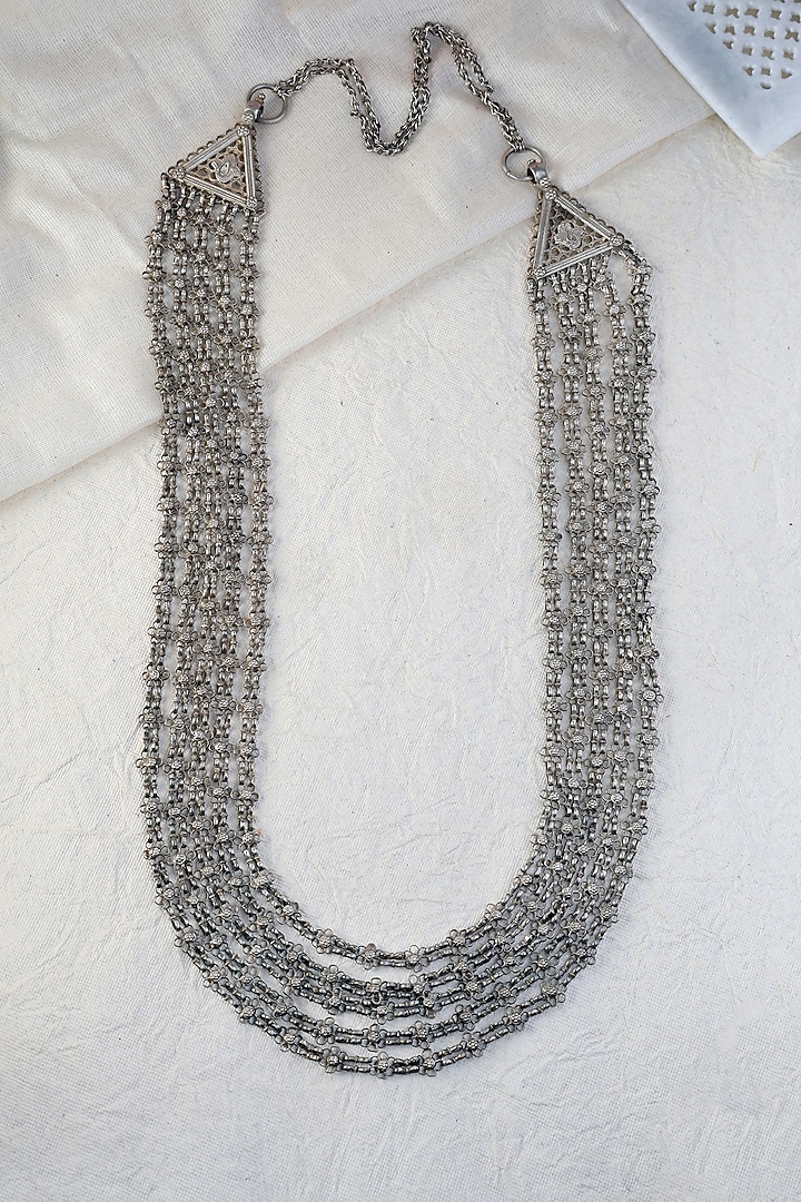 White Finish Tribal Layered Necklace In Sterling Silver by Mero at Pernia's Pop Up Shop
