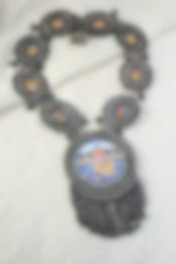 White Finish Ganesha Hand Painted Long Temple Necklace In Sterling Silver by Mero at Pernia's Pop Up Shop