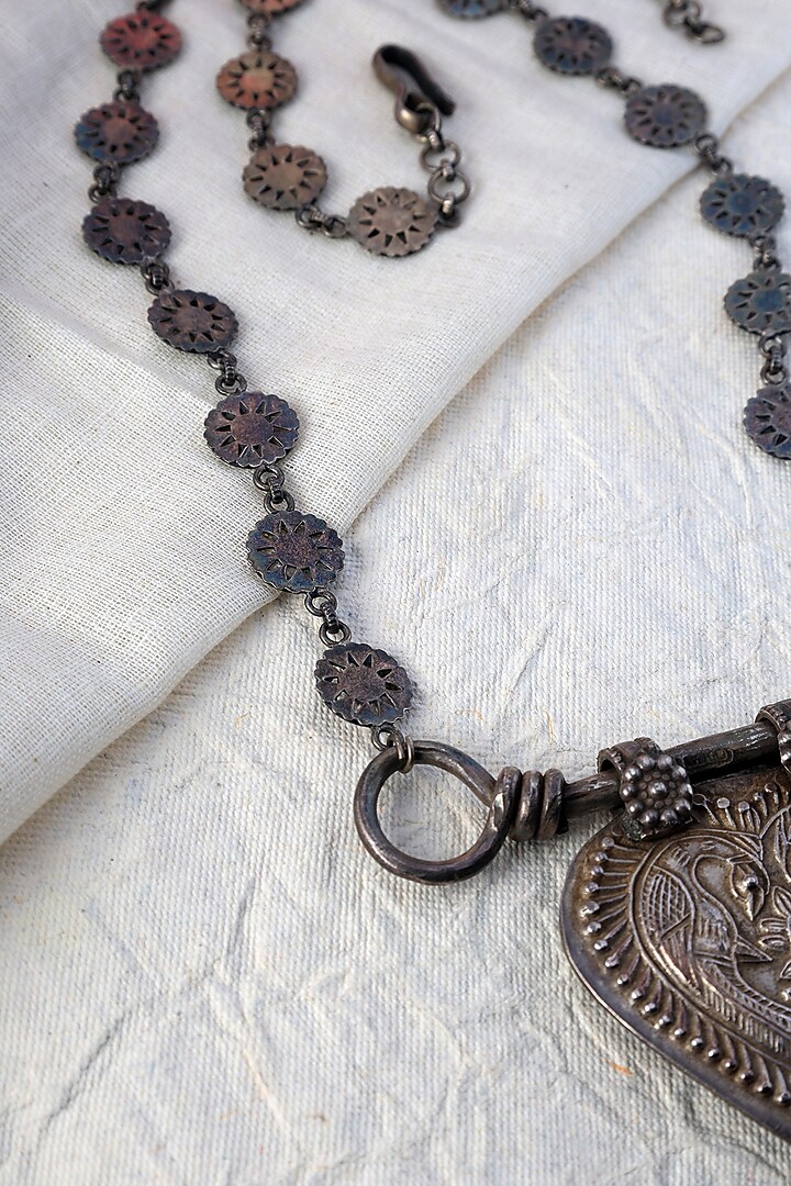 White Finish Motif Long Tribal Necklace In Sterling Silver by Mero at Pernia's Pop Up Shop