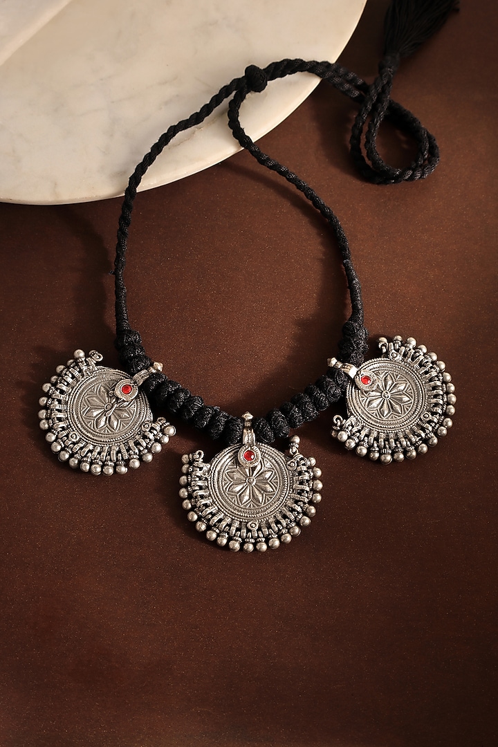 White Finish Motif Tribal Pendant Necklace In Sterling Silver by Mero at Pernia's Pop Up Shop