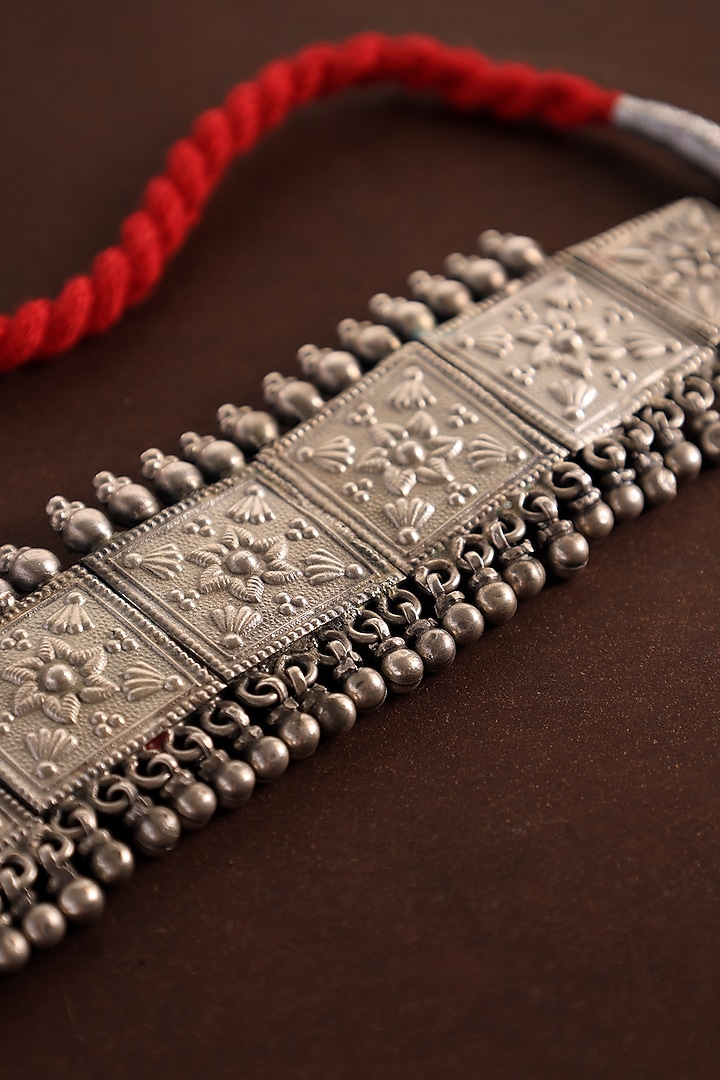 White Finish Motif Tribal Floral Choker Necklace In Sterling Silver by Mero at Pernia's Pop Up Shop