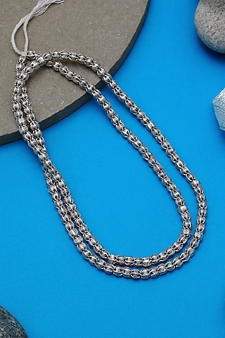 White Finish Beaded Long Temple Necklace In Sterling Silver by Mero