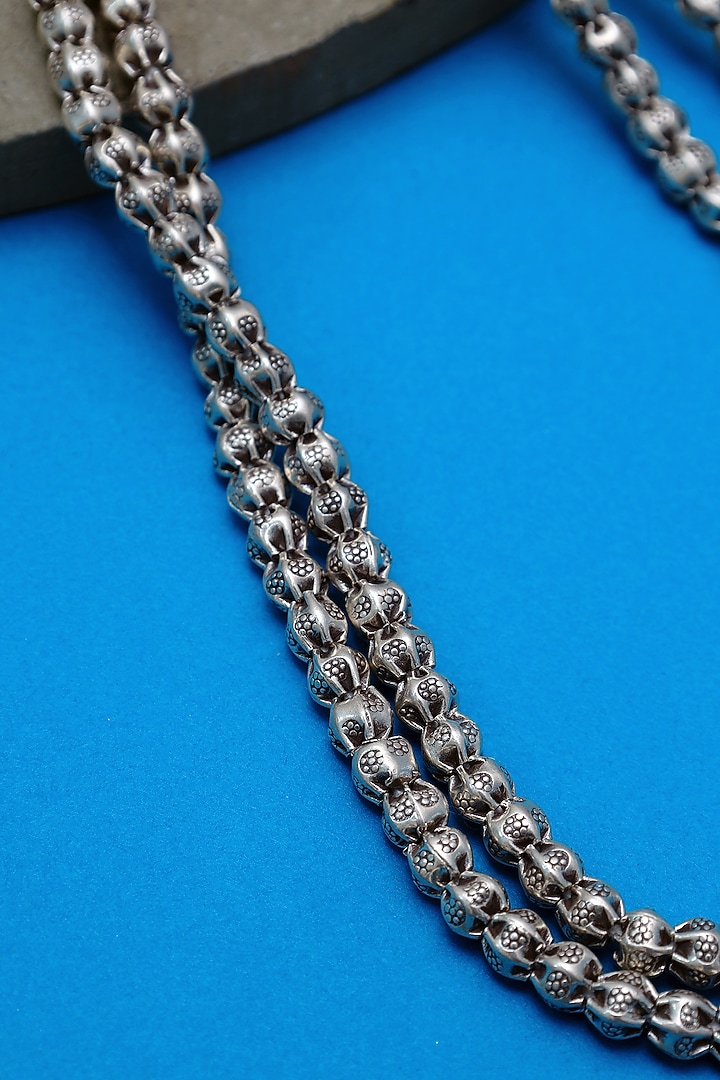White Finish Beaded Long Temple Necklace In Sterling Silver by Mero at Pernia's Pop Up Shop