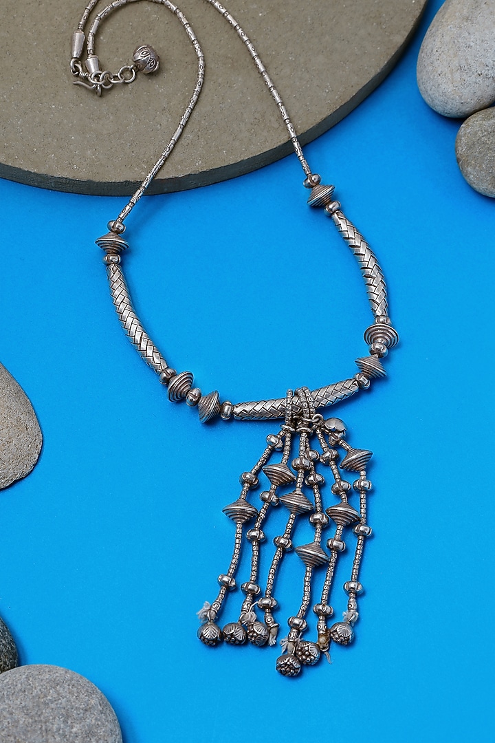White Finish Beaded Tribal Necklace In Sterling Silver by Mero at Pernia's Pop Up Shop