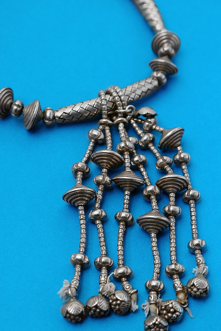 White Finish Beaded Tribal Necklace In Sterling Silver by Mero at Pernia's Pop Up Shop