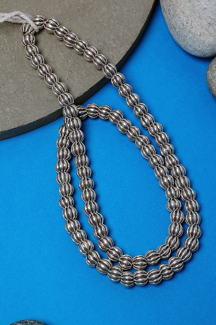 White Finish Beaded Long Temple Necklace In Sterling Silver by Mero at Pernia's Pop Up Shop