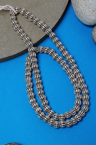 White Finish Beaded Long Temple Necklace In Sterling Silver by Mero