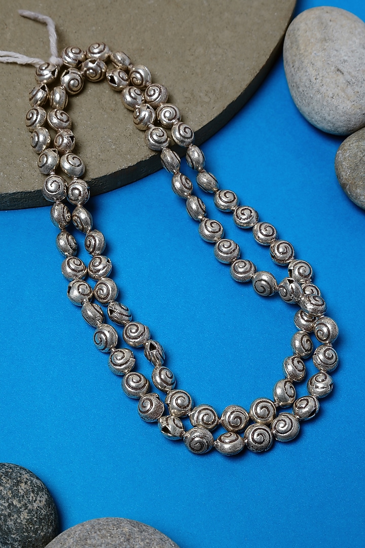 White Finish Long Tribal Necklace In Sterling Silver by Mero at Pernia's Pop Up Shop