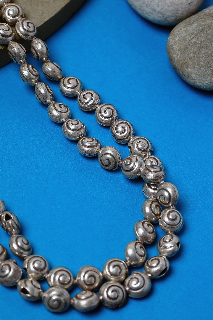 White Finish Long Tribal Necklace In Sterling Silver by Mero at Pernia's Pop Up Shop