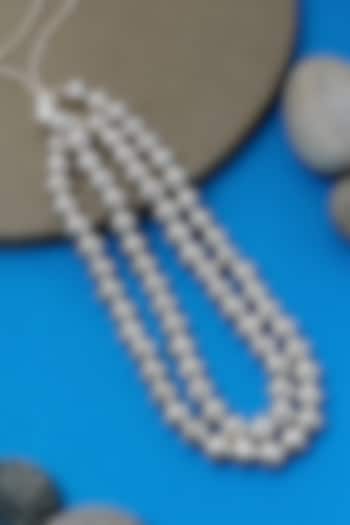 White Finish Beaded Long Temple Necklace In Sterling Silver by Mero at Pernia's Pop Up Shop