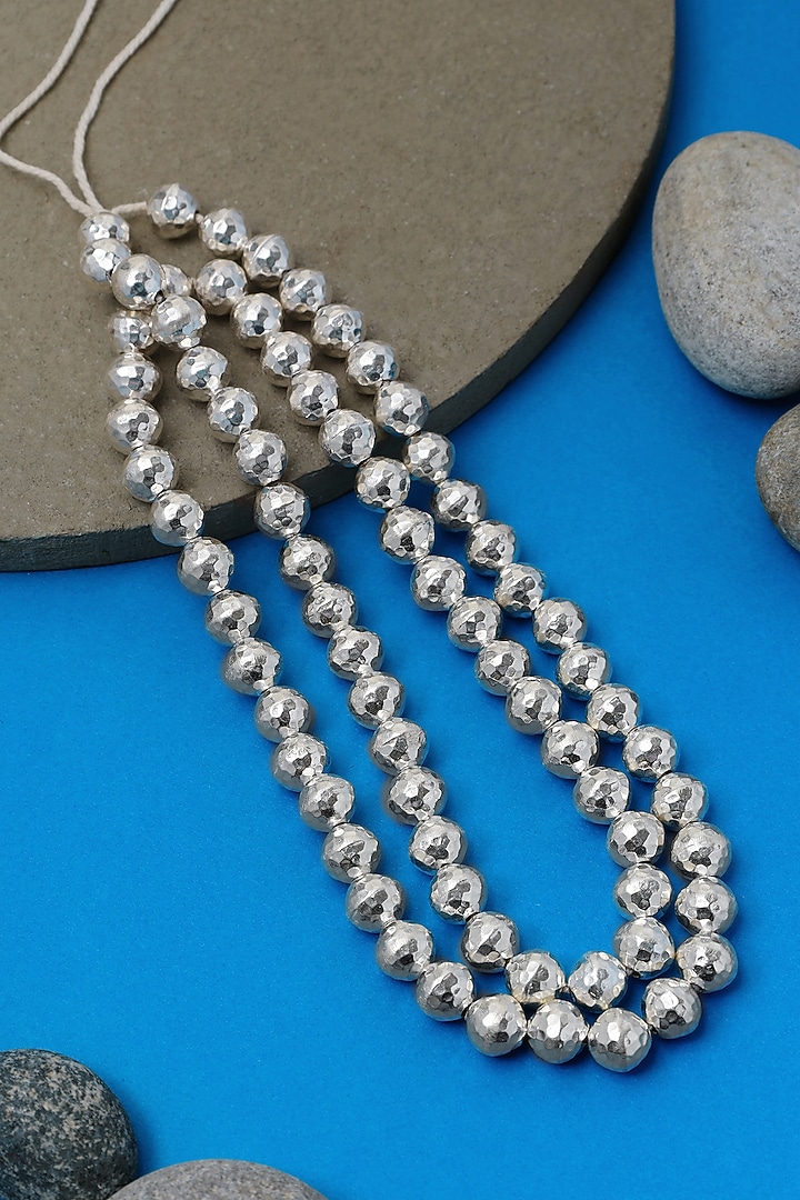 White Finish Beaded Long Temple Necklace In Sterling Silver by Mero at Pernia's Pop Up Shop