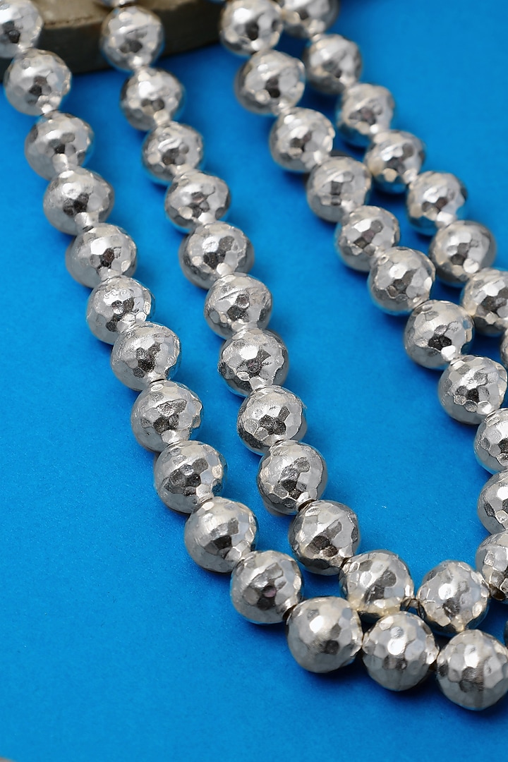 White Finish Beaded Long Temple Necklace In Sterling Silver by Mero at Pernia's Pop Up Shop