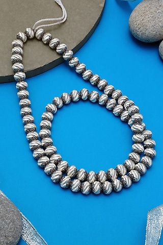 White Finish Beaded Ball Temple Necklace In Sterling Silver by Mero