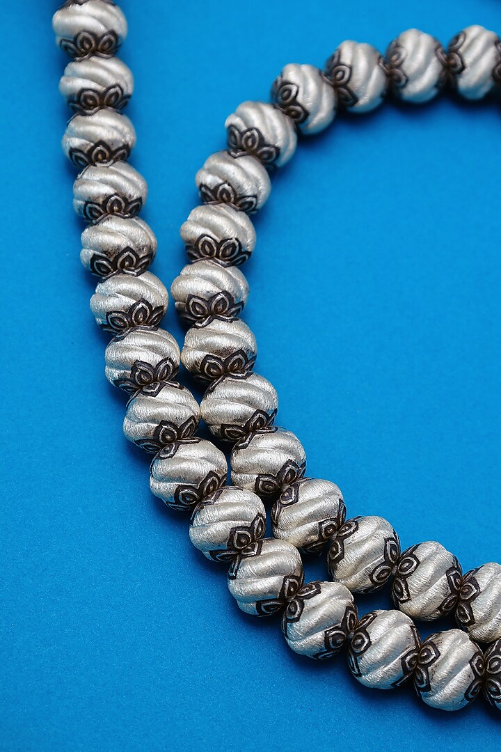 White Finish Beaded Ball Temple Necklace In Sterling Silver by Mero at Pernia's Pop Up Shop
