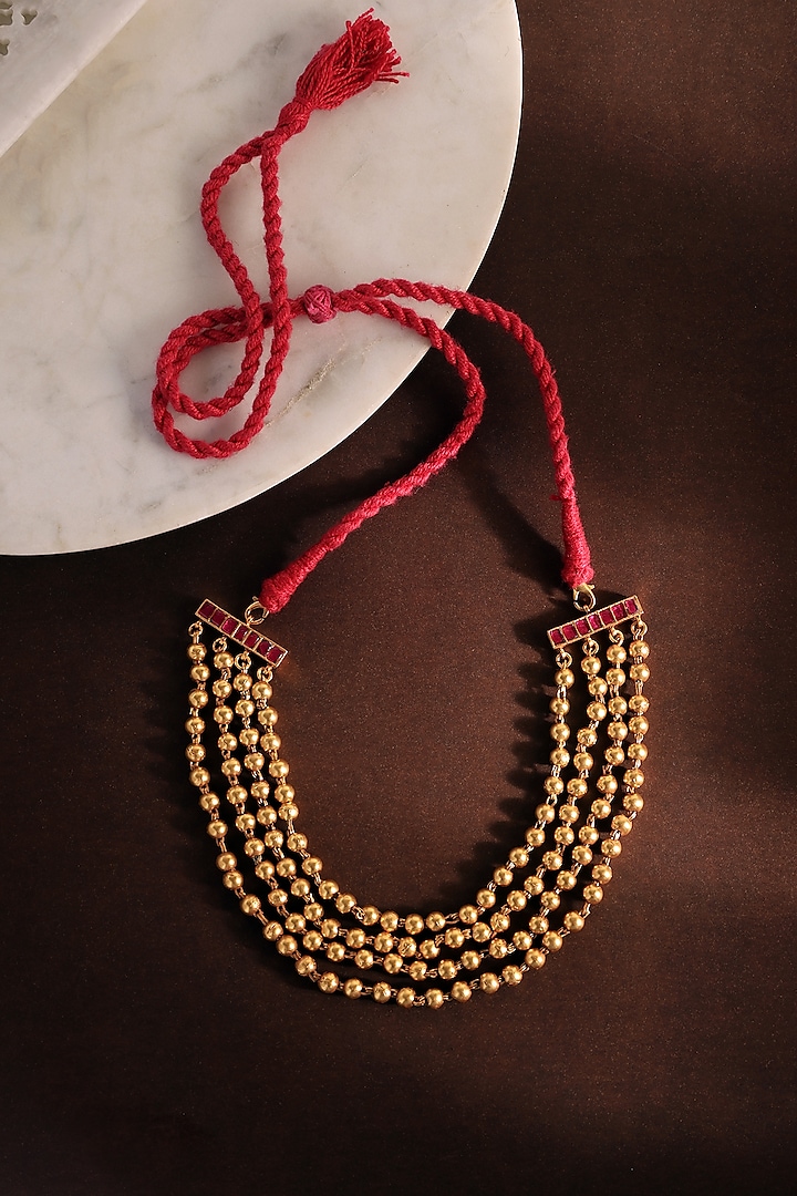 White Finish Kundan Polki Layered Temple Necklace In Sterling Silver by Mero at Pernia's Pop Up Shop