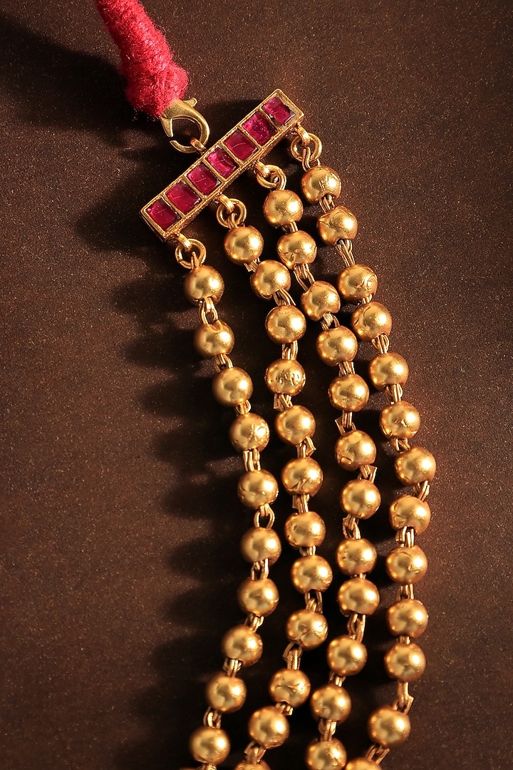 White Finish Kundan Polki Layered Temple Necklace In Sterling Silver by Mero at Pernia's Pop Up Shop
