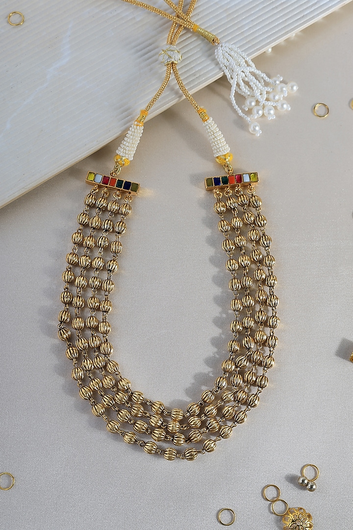 White Finish Kundan Polki Layered Temple Necklace In Sterling Silver by Mero at Pernia's Pop Up Shop
