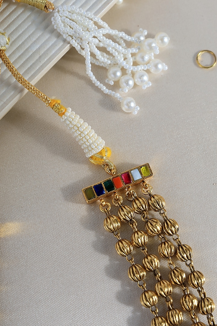 White Finish Kundan Polki Layered Temple Necklace In Sterling Silver by Mero at Pernia's Pop Up Shop