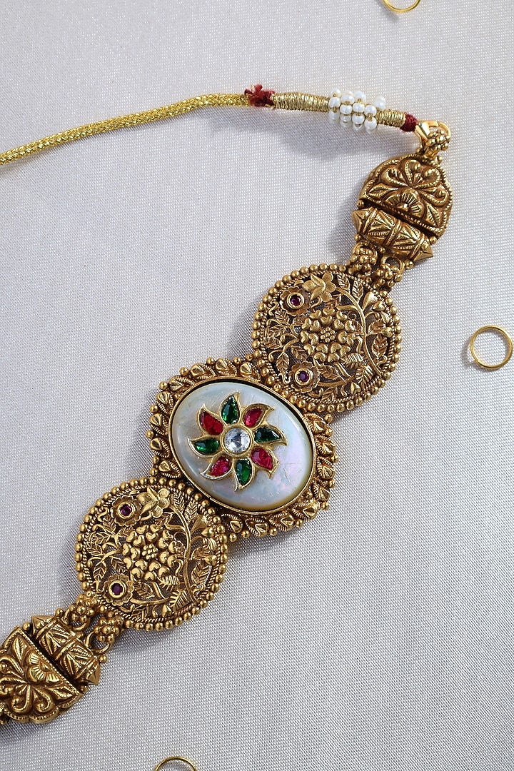 White Finish Kundan Polki Temple Choker Necklace In Sterling Silver by Mero at Pernia's Pop Up Shop
