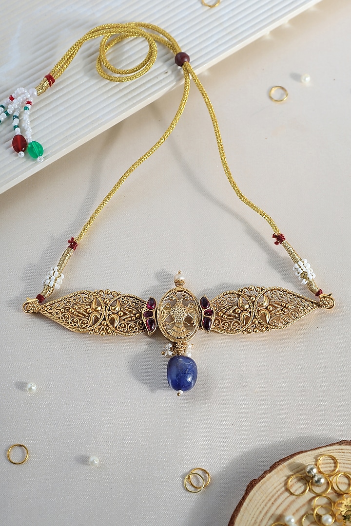 White Finish Kundan Polki Temple Choker Necklace In Sterling Silver by Mero at Pernia's Pop Up Shop