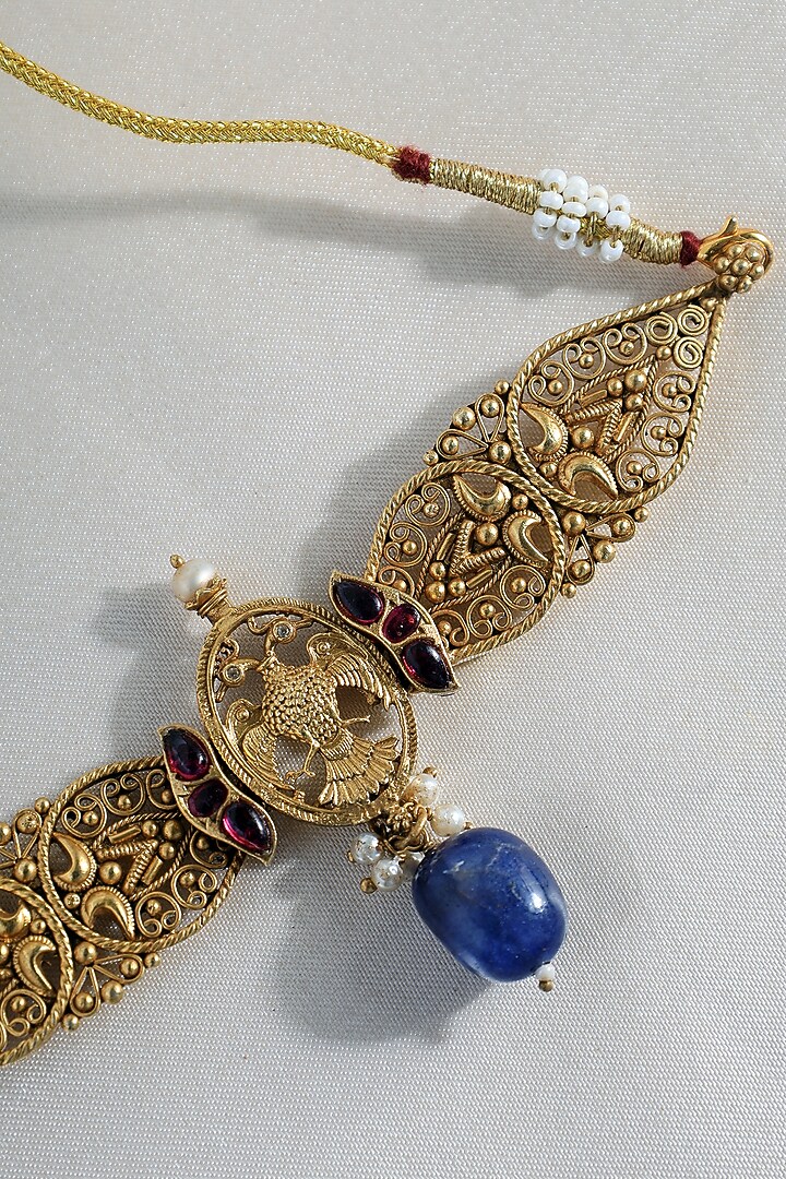White Finish Kundan Polki Temple Choker Necklace In Sterling Silver by Mero at Pernia's Pop Up Shop