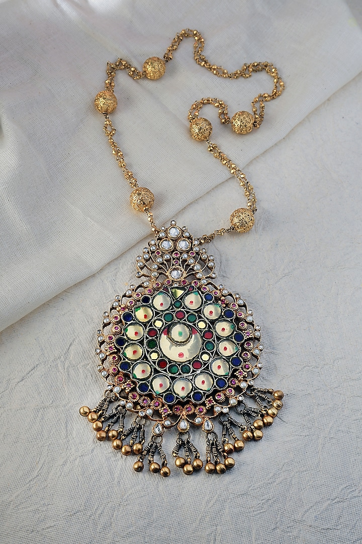 Gold Finish Temple Pendant Necklace In Sterling Silver by Mero at Pernia's Pop Up Shop