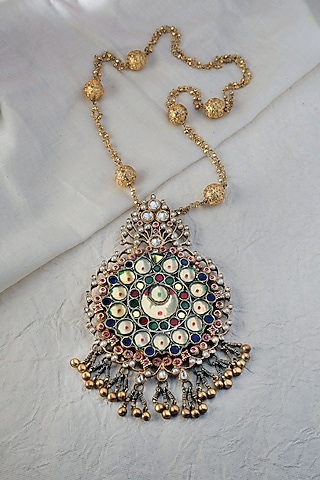 Gold Finish Temple Pendant Necklace In Sterling Silver by Mero